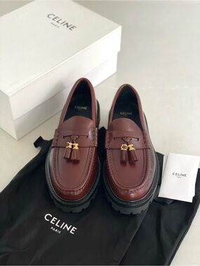 CELINE Triomphe NWT Burgundy Tassel Chunky Sole Leather Loafers 36 US 6